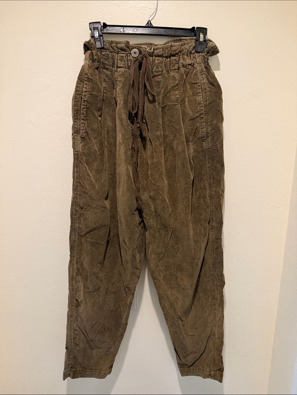 Free People Olive Brown Corduroy Drawstring Pants